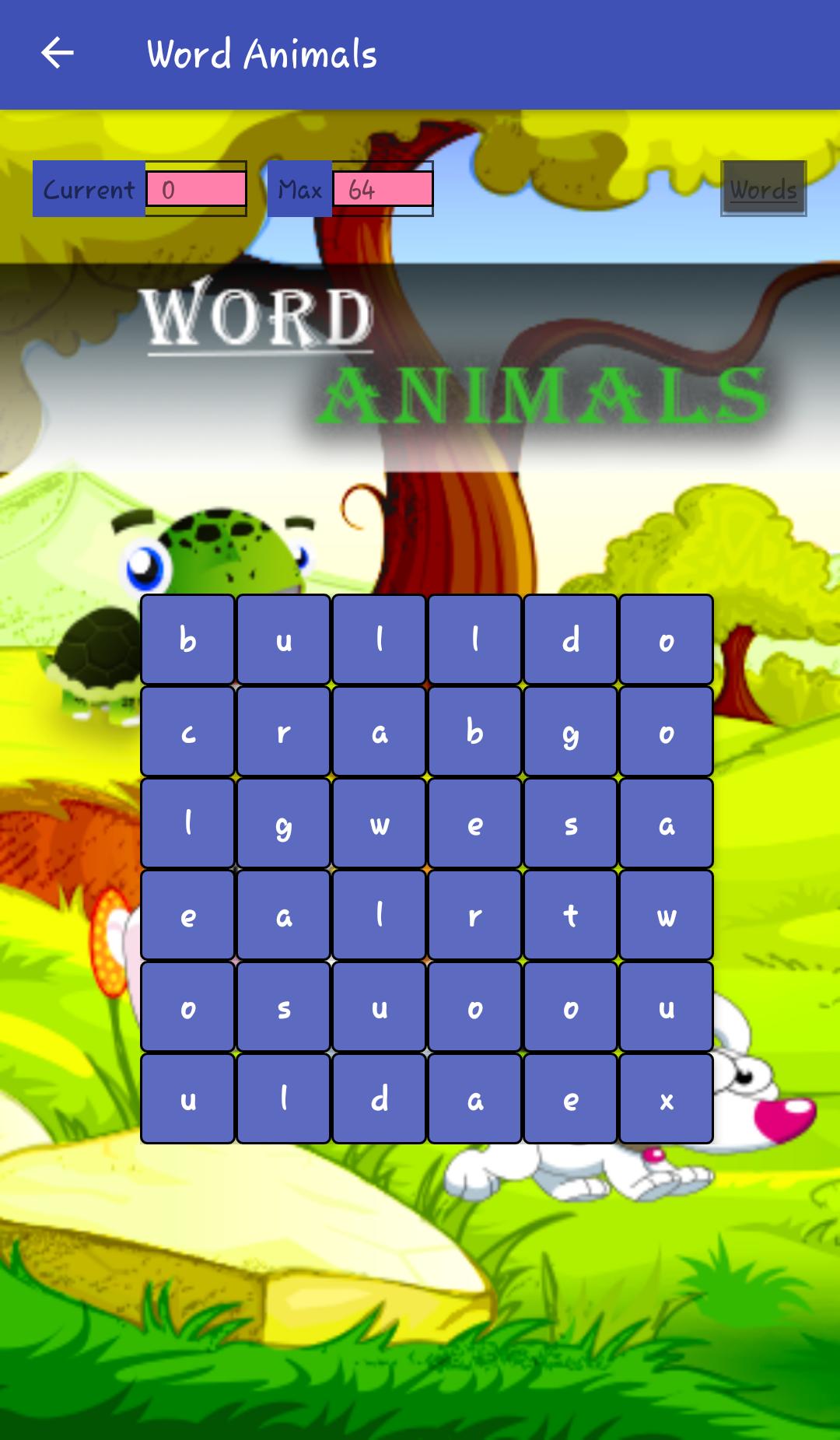 Word search for animals