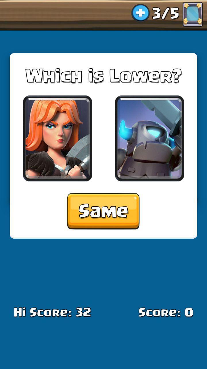 HigherLower Clash Royale Game